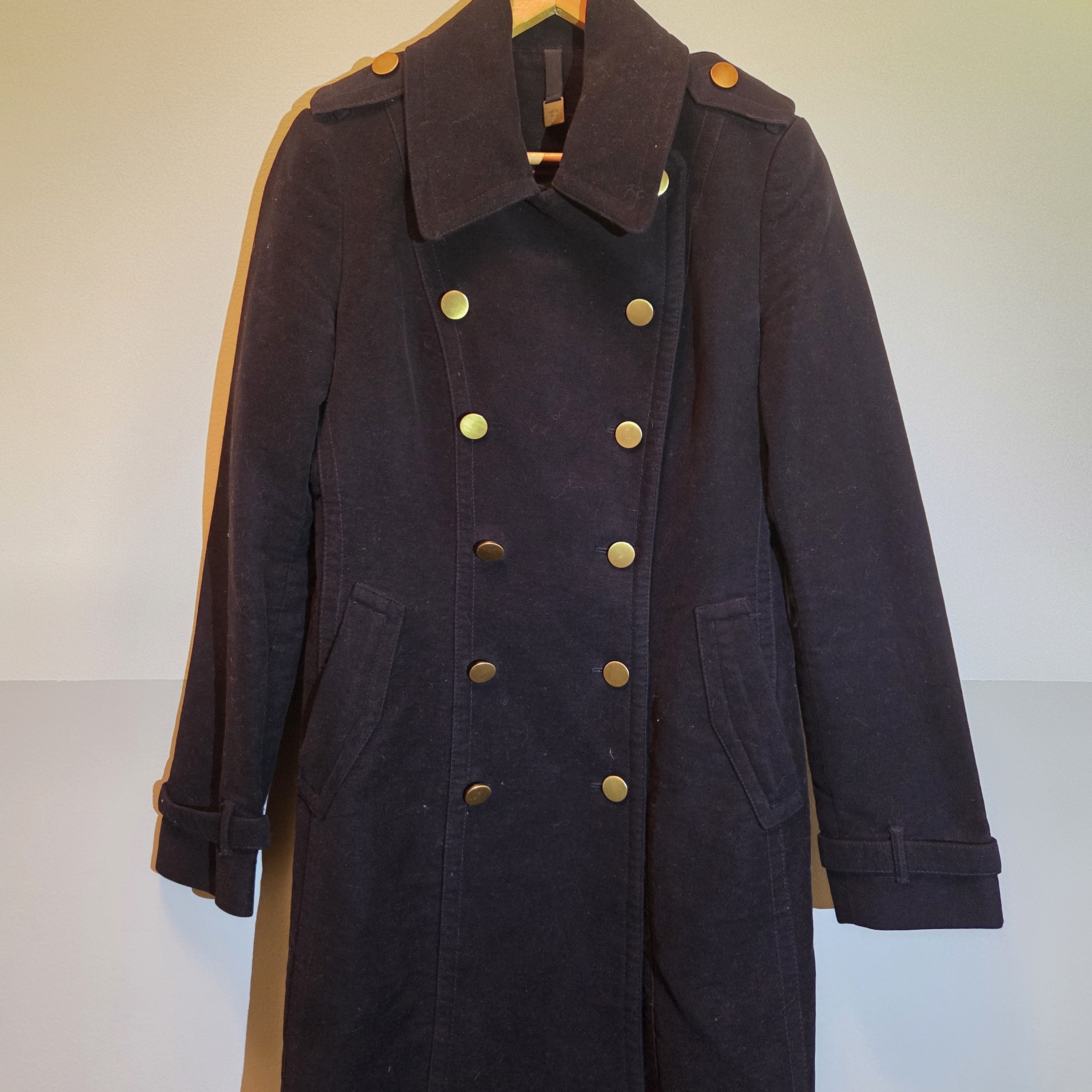 Mango Black Double-Breasted Pea Coat With Gold Buttons